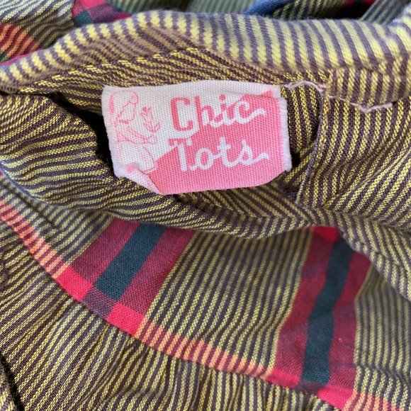 VTG 70s 80s Chic Tots Girls 5/6? Dress Pinafore Plaid Stripe Circle - Picture 4 of 10